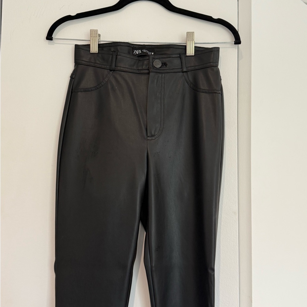 Zara Charcoal Faux Leather Trousers